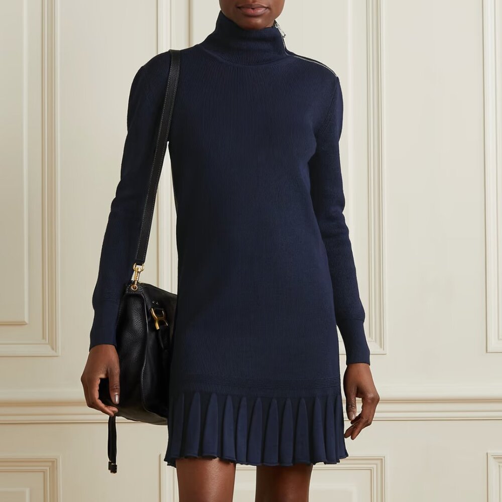PRISTINE Chloé Zipped-Neck Ruffled Wool Dress | Small